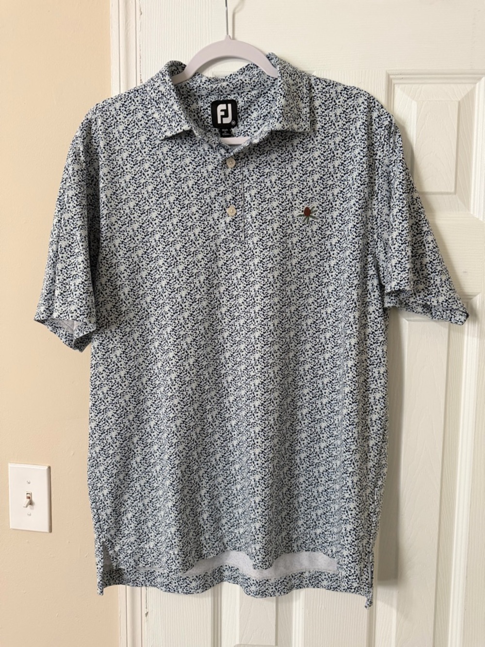 FootJoy Men's White, Green, and Navy Micro-Pattern Golf Polo
